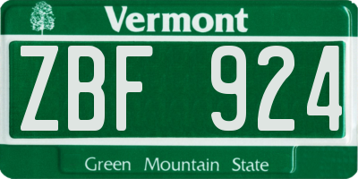 VT license plate ZBF924