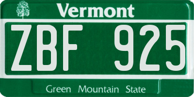 VT license plate ZBF925