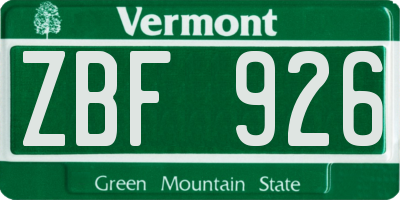 VT license plate ZBF926