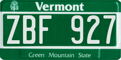 VT license plate ZBF927
