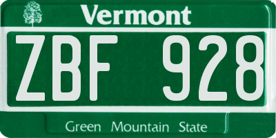 VT license plate ZBF928