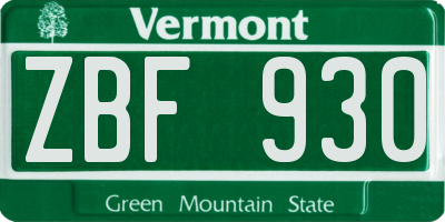 VT license plate ZBF930