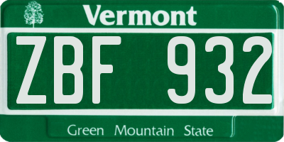 VT license plate ZBF932