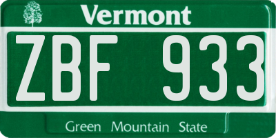 VT license plate ZBF933