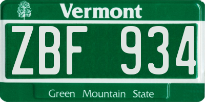 VT license plate ZBF934