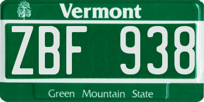 VT license plate ZBF938
