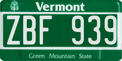 VT license plate ZBF939