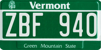 VT license plate ZBF940