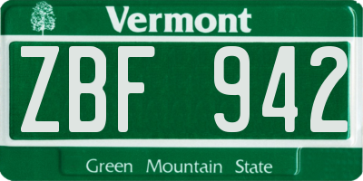 VT license plate ZBF942