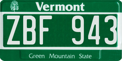 VT license plate ZBF943