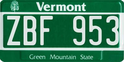 VT license plate ZBF953