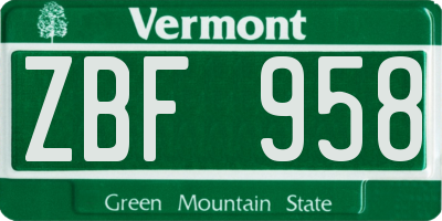VT license plate ZBF958
