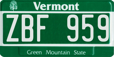 VT license plate ZBF959