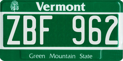 VT license plate ZBF962