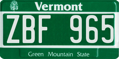 VT license plate ZBF965
