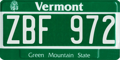 VT license plate ZBF972