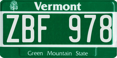 VT license plate ZBF978