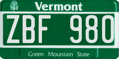 VT license plate ZBF980