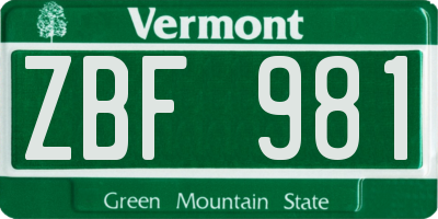 VT license plate ZBF981