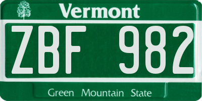 VT license plate ZBF982
