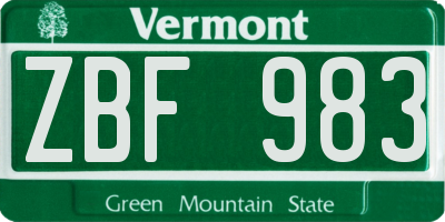 VT license plate ZBF983