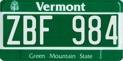 VT license plate ZBF984