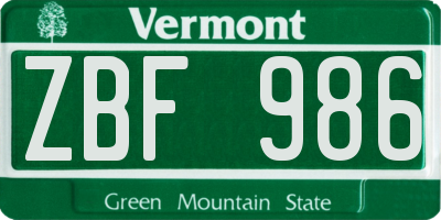 VT license plate ZBF986