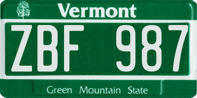 VT license plate ZBF987