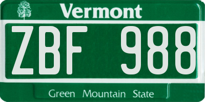 VT license plate ZBF988