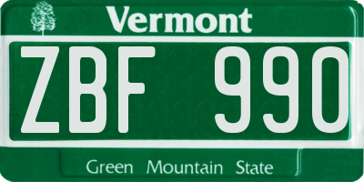 VT license plate ZBF990