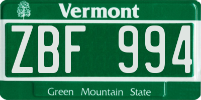 VT license plate ZBF994