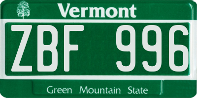 VT license plate ZBF996
