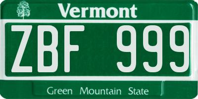 VT license plate ZBF999
