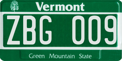 VT license plate ZBG009