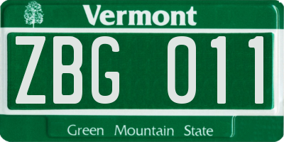 VT license plate ZBG011