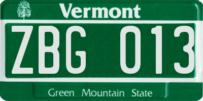 VT license plate ZBG013