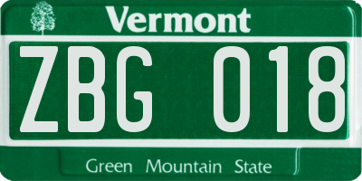 VT license plate ZBG018