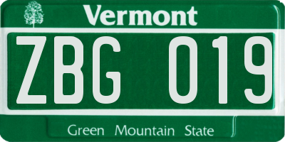 VT license plate ZBG019