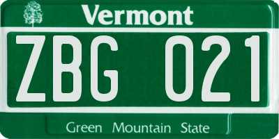 VT license plate ZBG021