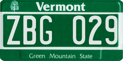 VT license plate ZBG029