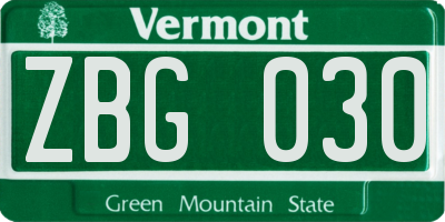 VT license plate ZBG030