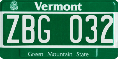 VT license plate ZBG032