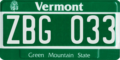 VT license plate ZBG033