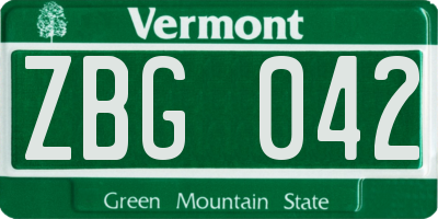 VT license plate ZBG042