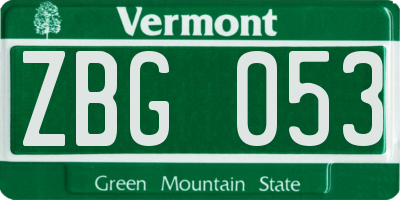 VT license plate ZBG053