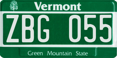 VT license plate ZBG055