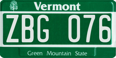 VT license plate ZBG076