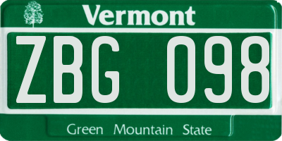 VT license plate ZBG098