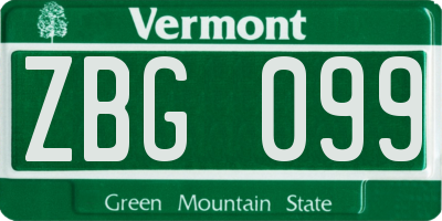 VT license plate ZBG099