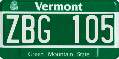 VT license plate ZBG105
